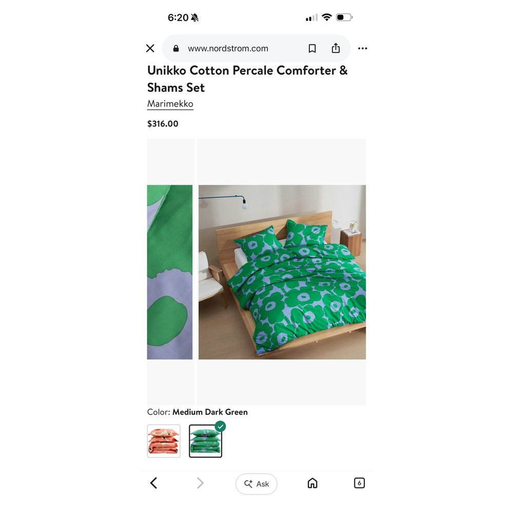 Marimekko Unikko Cotton Percale duvet & Shams Set Medium Dark Green Flora